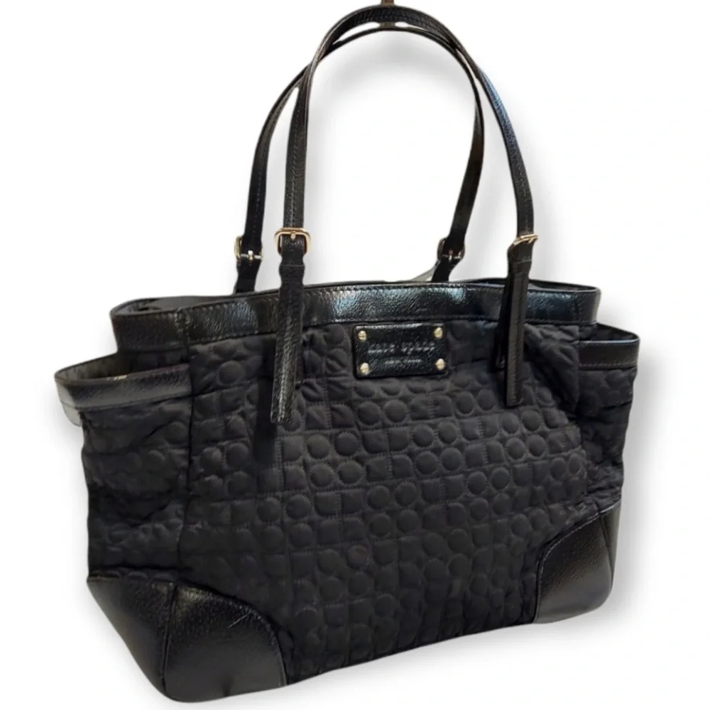 Kate Spade black quilted leather trim diaper bag
